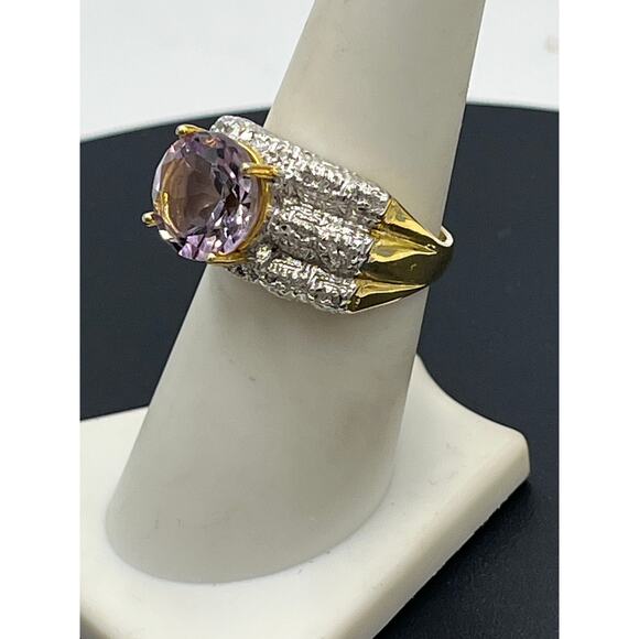 RT 925 Sterling Silver Vermeil Rose de France Amethyst Diamond
Ring Size 7.5 - Picture 3 of 11